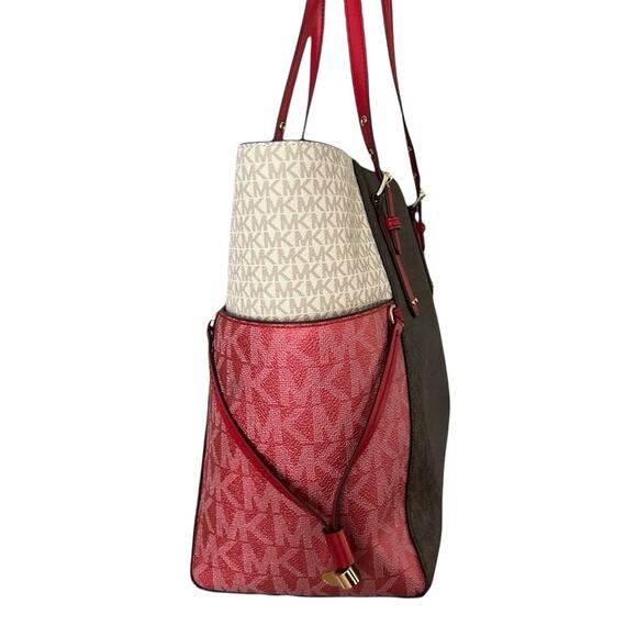 Michael Kors Voyager East West Large Saffiano Leather Tote Crimson Colorblock - Picture 4 of 12